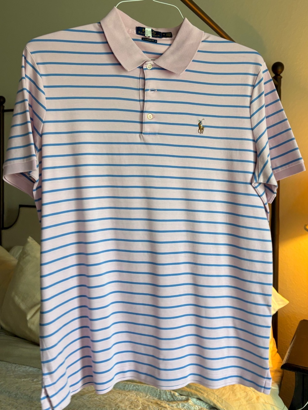 Ralph Lauren Men’s Light Pink Polo with Blue Stripes